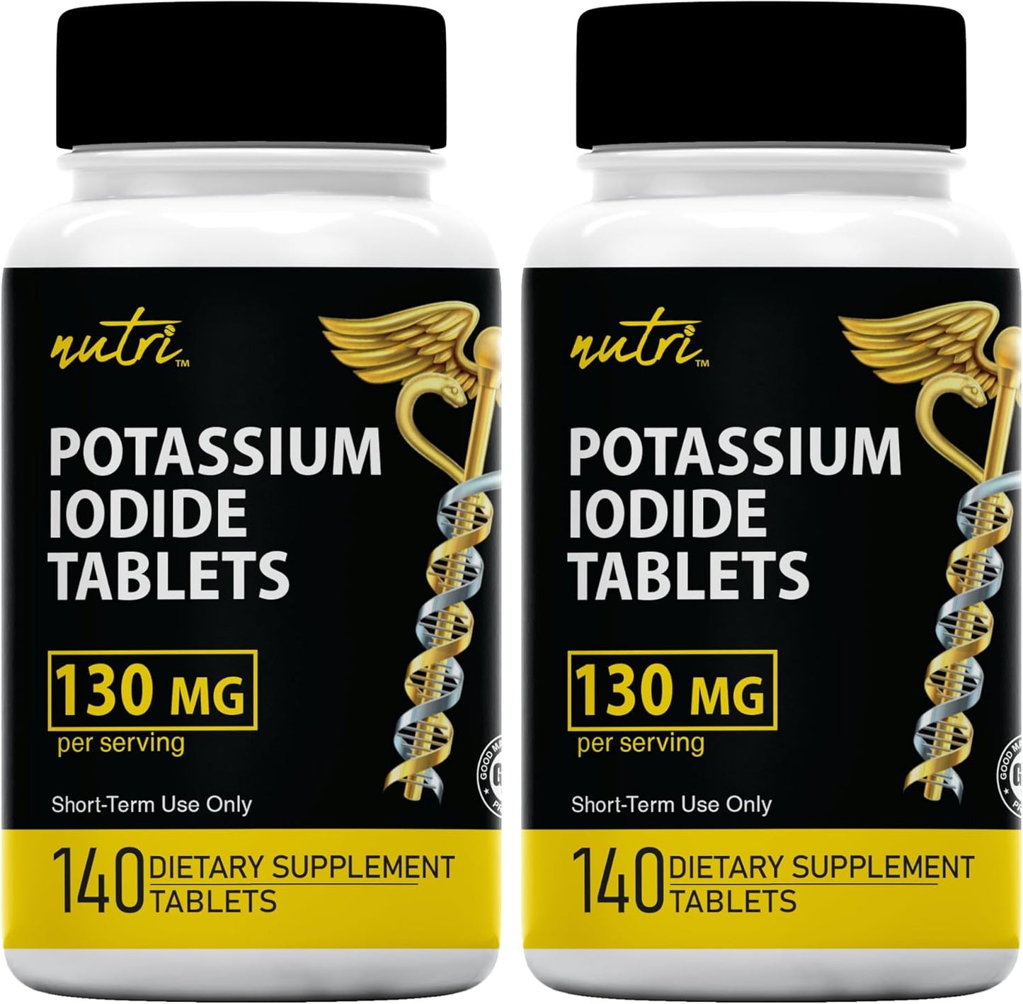 Potassium Iodide Tablets 130 mg - (60 Tablets) 10 Year Shelf-Life EXP 2034 to 2035 - Ki Pills - Yoduro de potasio - Nutri Supplements - 3rd Party Tested - NSF cGMP Certified Facility - Shelf Stable