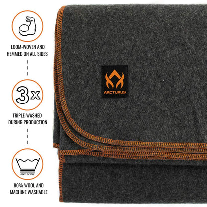 Arcturus Military Wool Blanket - Warm, Thick, Washable - Great for Outdoors, Camping, Stadium Blanket, Picnics, Travel - Car & Bushcraft Survival Kits