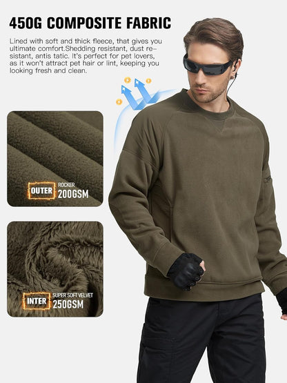 FREE SOLDIER Men's Tactical Winter Fleece Pullover Hoodie Warm Long Fleece lined Hooded Sweatshirt