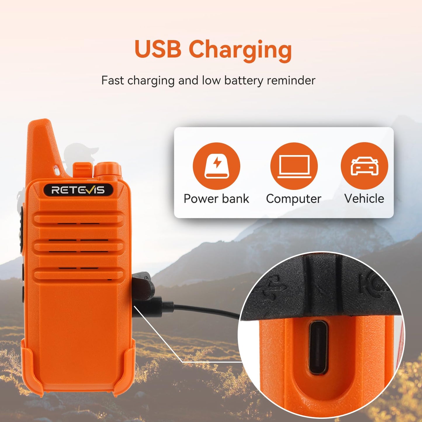 Retevis RT22 Walkie Talkies, Mini 2 Way Radio Rechargeable, VOX Handsfree, Portable, Two-Way Radios Long Range with Earpiece, for Family Road Trip Camping Hiking Skiing(2 Pack, Black)