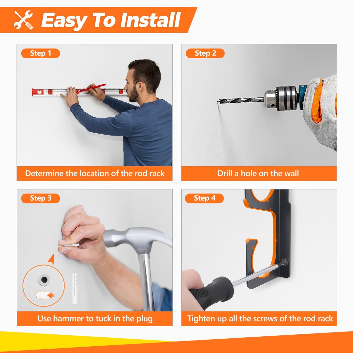 PLUSINNO H5 Horizontal Fishing Rod/Pole Holders for Garage, Wall or Ceiling Mounted Fishing Rod Rack, Aviation Aluminum Fishing Holder Holds up to 5/10/20 Rod or Combos Fishing Gear and Gifts for Men