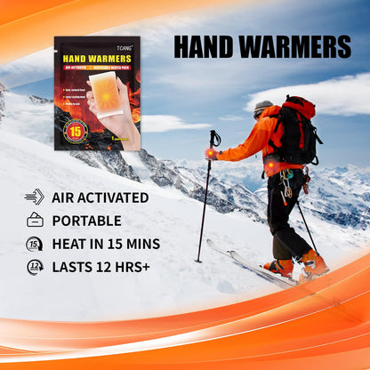Hand Warmers Disposable - Up to 15 Hours of Heat - 50/100/200 Pack Super Long Lasting Air Activated Warmers, All Natural, Portable for Body, Hands & Toes - Odorless Hot Warmer Heater for Outdoor Sport