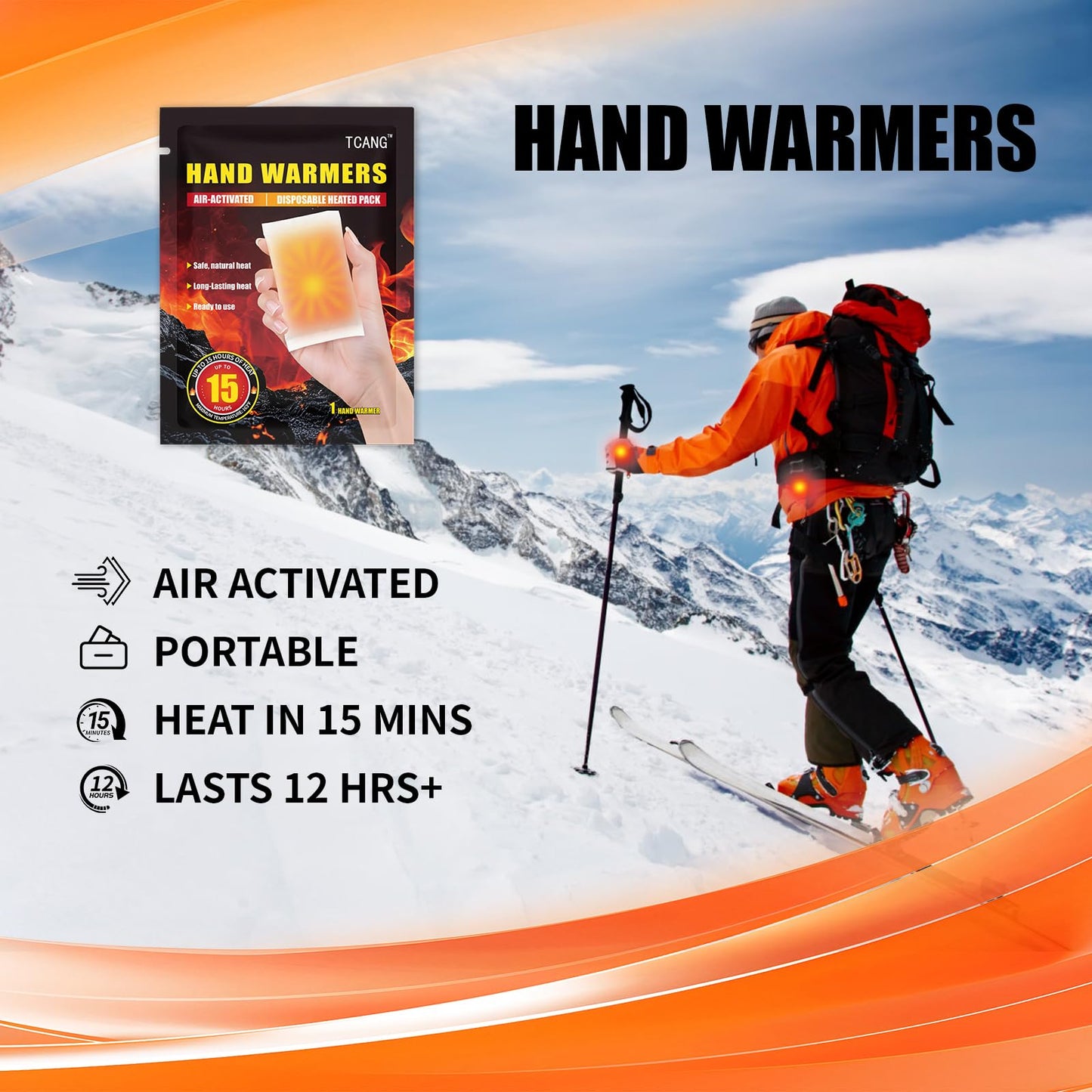 Hand Warmers Disposable - Up to 15 Hours of Heat - 50/100/200 Pack Super Long Lasting Air Activated Warmers, All Natural, Portable for Body, Hands & Toes - Odorless Hot Warmer Heater for Outdoor Sport