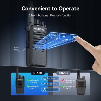 Retevis RT68 Walkie Talkies Rechargeable, Portable Two Way Radios 6 Pack with Six-Way Multi Gang Charger, Heavy Duty Walkie Talkie for Adults, Hands Free, Long Range, for School Restaurant Farm