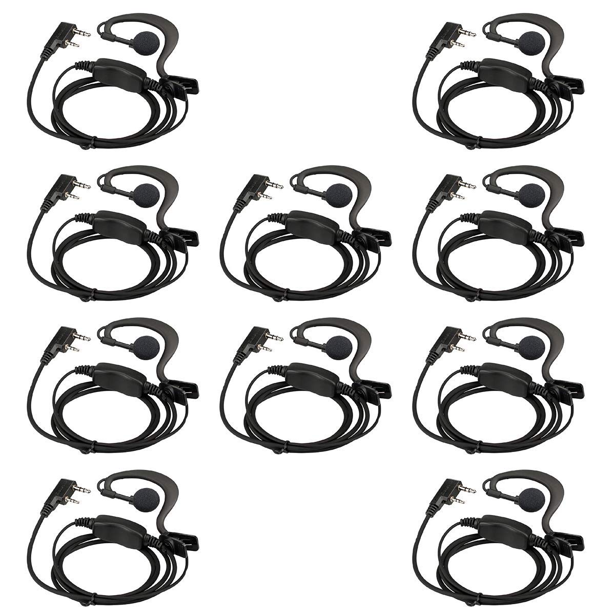 Retevis Case of 10, Two Way Radio Earpiece with Mic Single Wire Earhook Headset for RT22 RT21 RT68 RT68H H777 H777H RT86A RT86S, Compatible with Pxton Baofeng BF-888S BF-T26 Kenwood Walkie Talkies