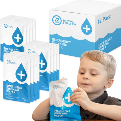 72 HRS Emergency Water Pouches - Survival Water Packets, Emergency Rations, Long Shelf Life, Survival kit (Pack of 12)