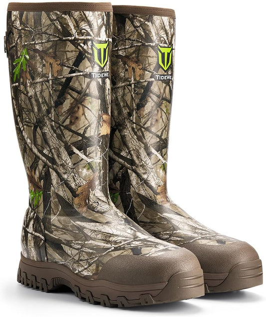 TIDEWE Men's Hunting Boots, Odor-Control Lining, 600g Warmth, Waterproof Insulated Rubber Boots with 5mm Neoprene, Lightweight EVA Outsole, Adjustable Calf Gusset, Slip-Resistant Grip