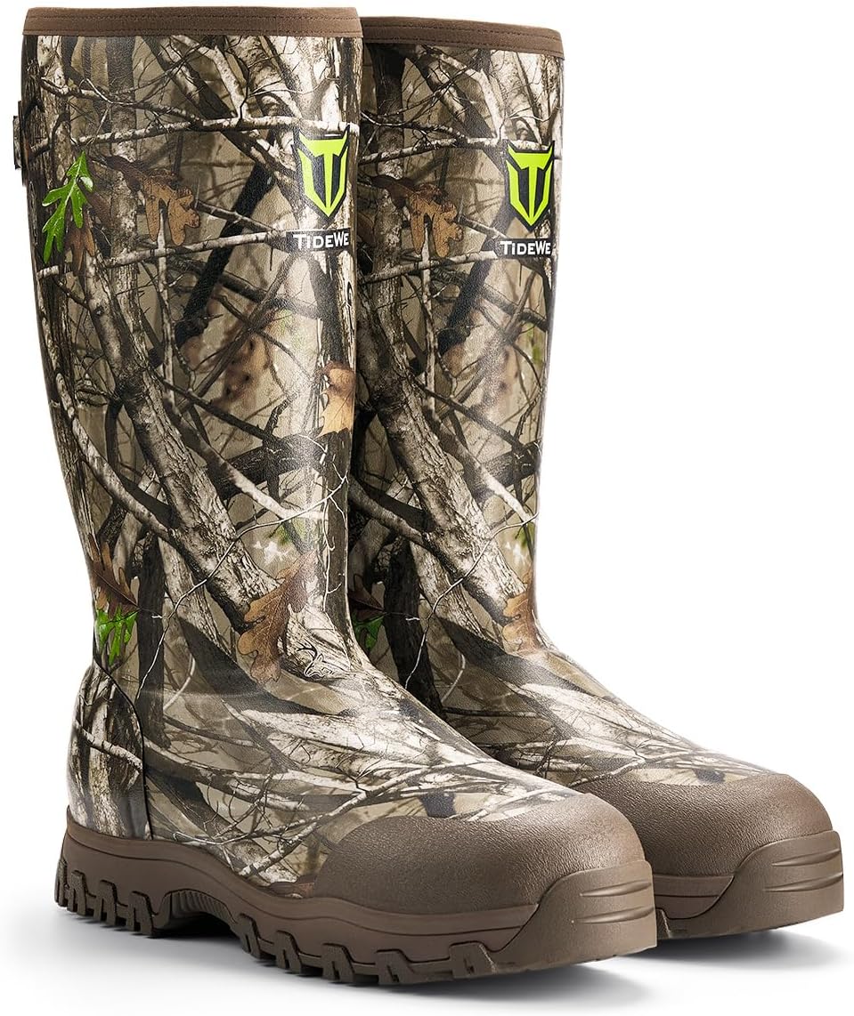TIDEWE Men's Hunting Boots, Odor-Control Lining, 600g Warmth, Waterproof Insulated Rubber Boots with 5mm Neoprene, Lightweight EVA Outsole, Adjustable Calf Gusset, Slip-Resistant Grip