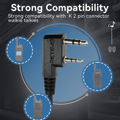 Retevis Walkie Talkie Earpiece with Mic,Volume Adjust,G Shape, for RT22 RT68 RT21 H-777 H-777S RT86,Compatible with Baofeng UV-5R 888S pxton Kenwood Two Way Radios,2 Way Radio Earpiece 2 Pin(10 Pack)