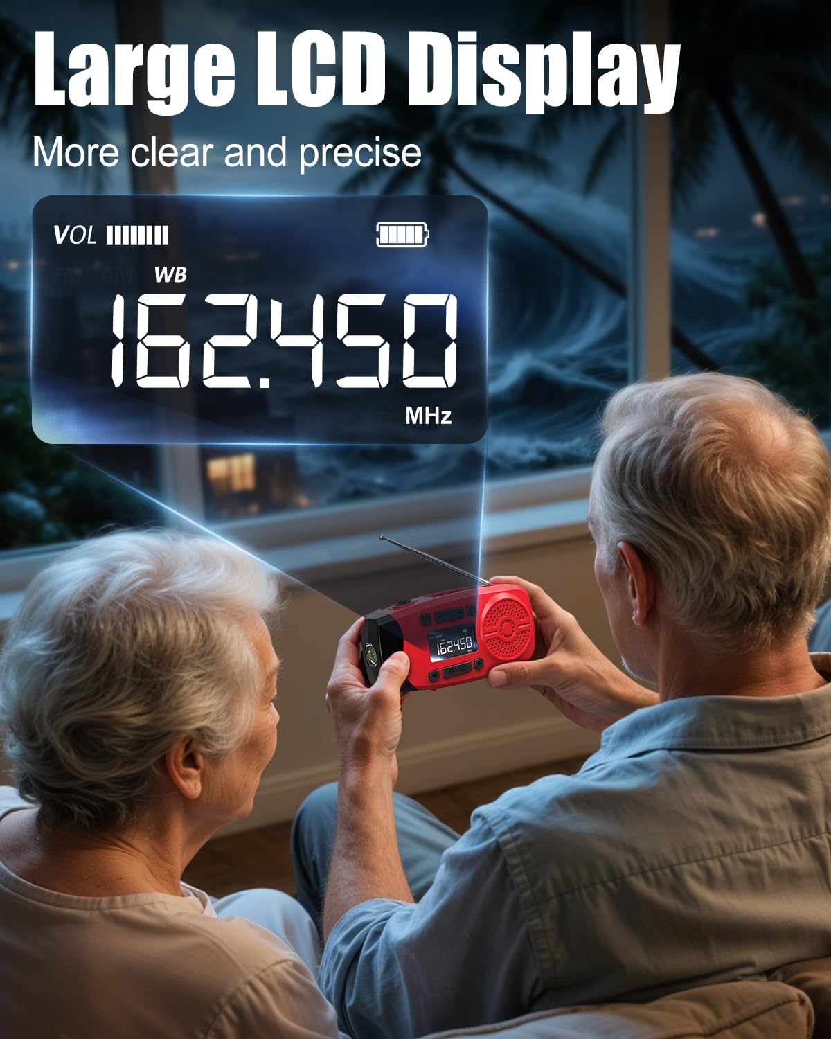 Runningsnail Emergency Weather Radio, 7400mWh Hand Crank Emergency Radio with LCD Display, Support Weather Alert Radio, USB/Solar/Hand Crank, 1W Flashlight & SOS Alarm for Outdoor & Home Emergency