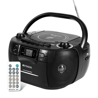 Retekess TR621 CD and Cassette Player Combo, Boombox CD Player for Home, AM/FM, Tape Recording, TF/USB Drive, AC or D Battery Powered, Headphone Jack, Stereo Sound (White)