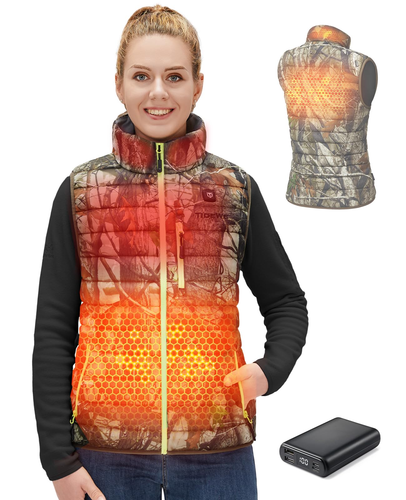 TIDEWE Women’s Lightweight Heated Vest with Battery Pack for Hunting/Hiking