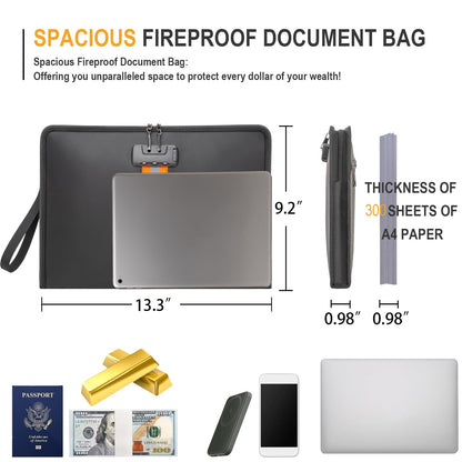 Fireproof Money Bag,Money Bag with Lock and Zipper,Safe Fireproof Waterproof,Suitable for Cash, Mobile Phones, Keys, Credit Cards