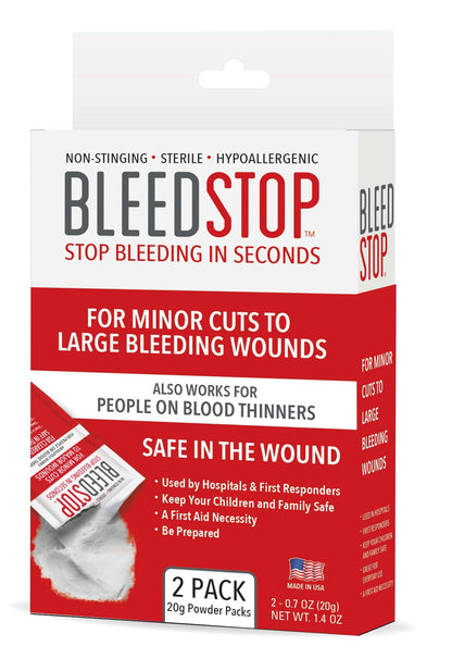 BleedStop™ First Aid Powder for Blood Clotting, Trauma Kit, Blood Thinner Patients, Camping Safety, and Survival Equipment for Moderate to Severe Bleeding Wounds or Nosebleeds - 4 (15g) Pouches