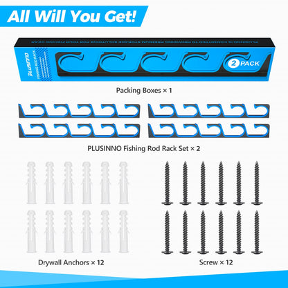 PLUSINNO H5 Horizontal Fishing Rod/Pole Holders for Garage, Wall or Ceiling Mounted Fishing Rod Rack, Aviation Aluminum Fishing Holder Holds up to 5/10/20 Rod or Combos Fishing Gear and Gifts for Men