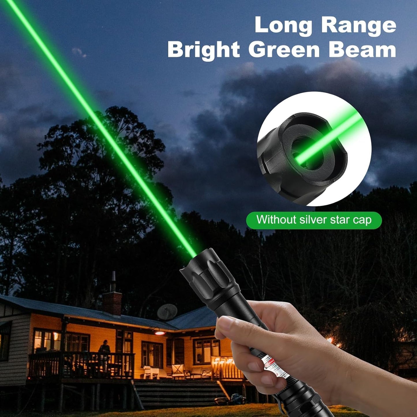 Damflew Green Laser Pointer High Power - Long Range Rechargeable Laser Beam, USB-A Charging for Hiking, Presentations & Outdoor Use (Professional-Grade Green Light)