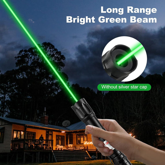 Damflew Green Laser Pointer High Power - Long Range Rechargeable Laser Beam, USB-A Charging for Hiking, Presentations & Outdoor Use (Professional-Grade Green Light)