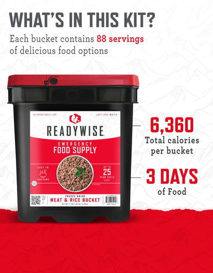 ReadyWise Emergency Food Supply - 132 Servings, Survival Bucket, Dehydrated & Freeze Dried Protein Meals, Camping Essentials, Ready to Eat Disaster Prepping Supplies,up to 25 Year Shelf Life