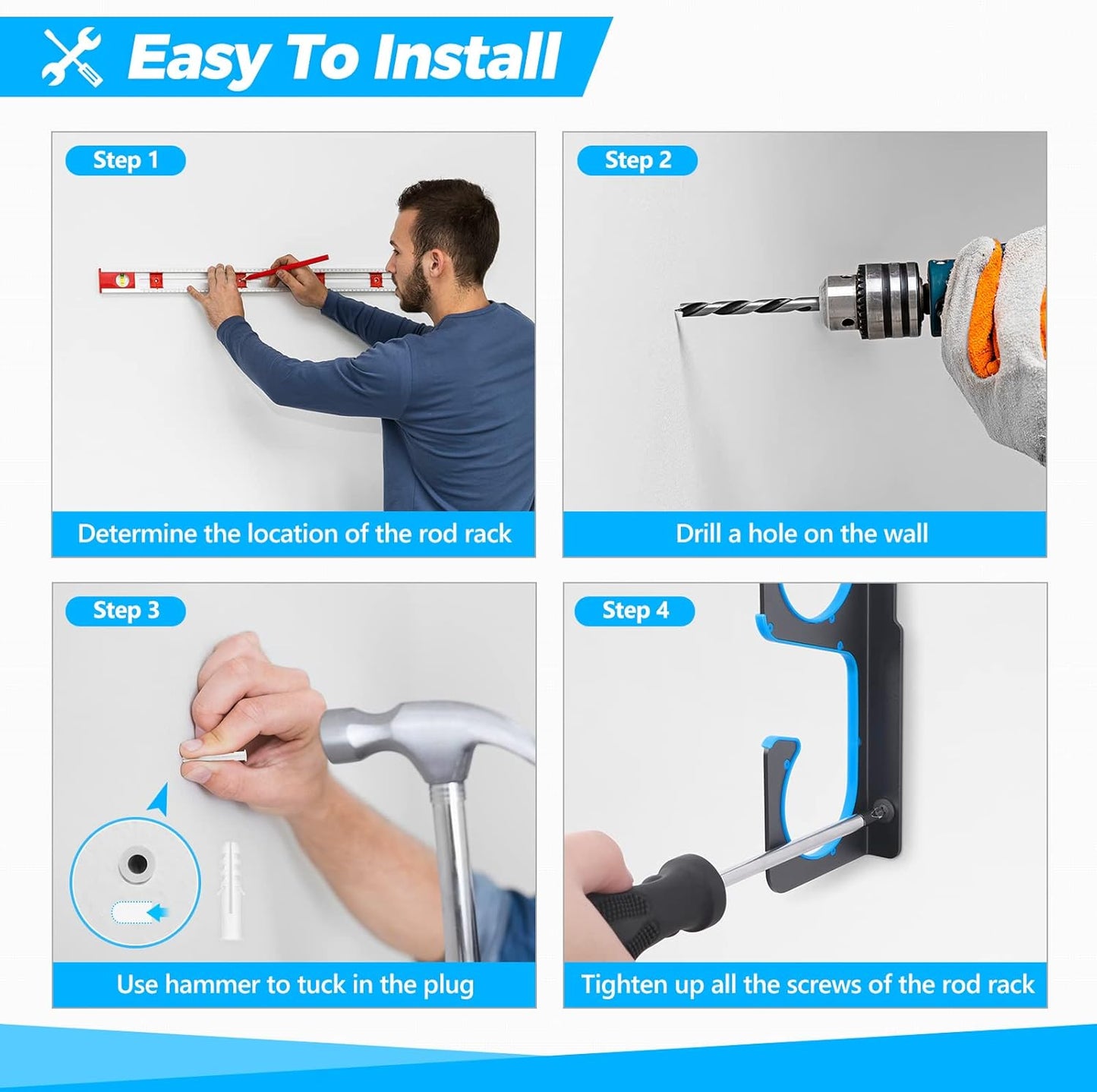 PLUSINNO H5 Horizontal And WH5 Fishing Rod/Pole Holders for Garage,Wall or Ceiling Mounted Fishing Rod Rack