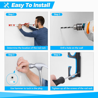 PLUSINNO H5 Horizontal And WH5 Fishing Rod/Pole Holders for Garage,Wall or Ceiling Mounted Fishing Rod Rack