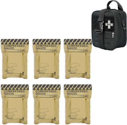 RHINO RESCUE Sterile Compressed Gauze for Emergency Wound Dressing+IFAK Trauma Kit with C-A-T Tourniquet(PRO, Black)