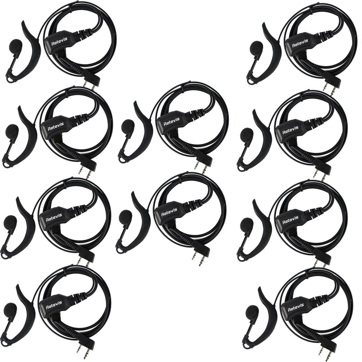 Retevis Walkie Talkie Earpiece with Mic,Volume Adjust,G Shape, for RT22 RT68 RT21 H-777 H-777S RT86,Compatible with Baofeng UV-5R 888S pxton Kenwood Two Way Radios,2 Way Radio Earpiece 2 Pin(10 Pack)