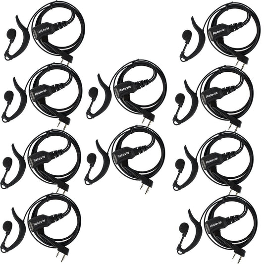 Retevis Walkie Talkie Earpiece with Mic,Volume Adjust,G Shape, for RT22 RT68 RT21 H-777 H-777S RT86,Compatible with Baofeng UV-5R 888S pxton Kenwood Two Way Radios,2 Way Radio Earpiece 2 Pin(10 Pack)