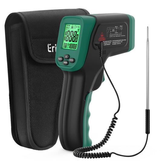 ERICKHILL ROOKMAX Infrared Thermometer Gun, Non-Contact Laser, Adjustable Emissivity, Color LCD, -58°F to 1472°F (-50°C to 800°C), for HVAC, Cooking & BBQ, Automotive, Freezer - Dark Green