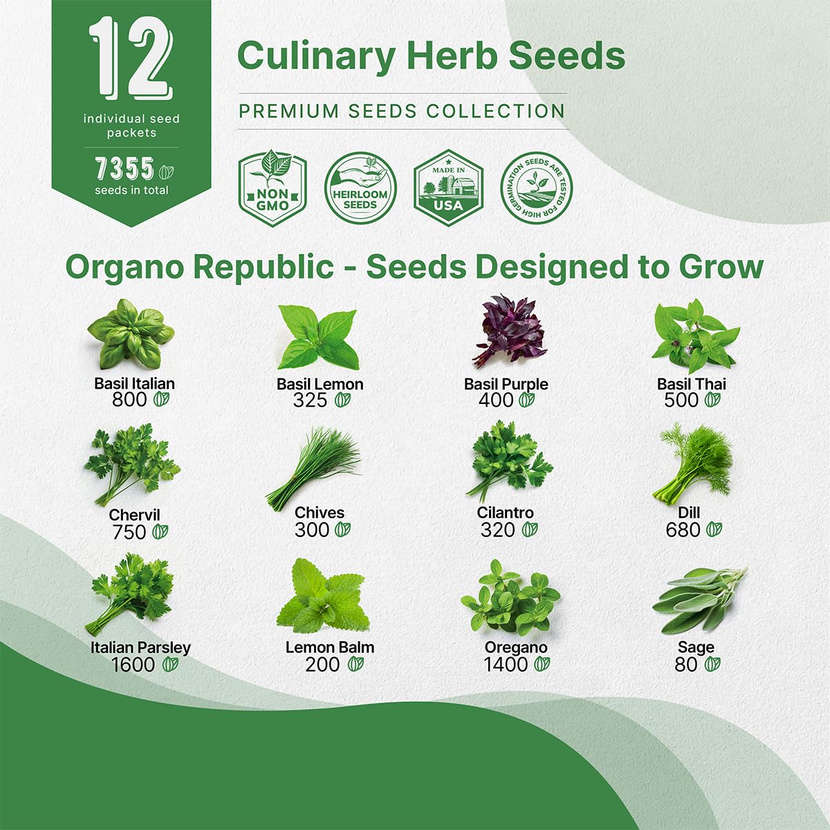 25 Most Popular Herb Seeds Variety Pack - 11,700 Non-GMO Heirloom Seeds for Planting Herbs in Individual Seed Packets for Hydroponic, Indoor & Outdoor Gardening