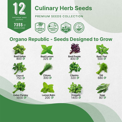 25 Most Popular Herb Seeds Variety Pack - 11,700 Non-GMO Heirloom Seeds for Planting Herbs in Individual Seed Packets for Hydroponic, Indoor & Outdoor Gardening