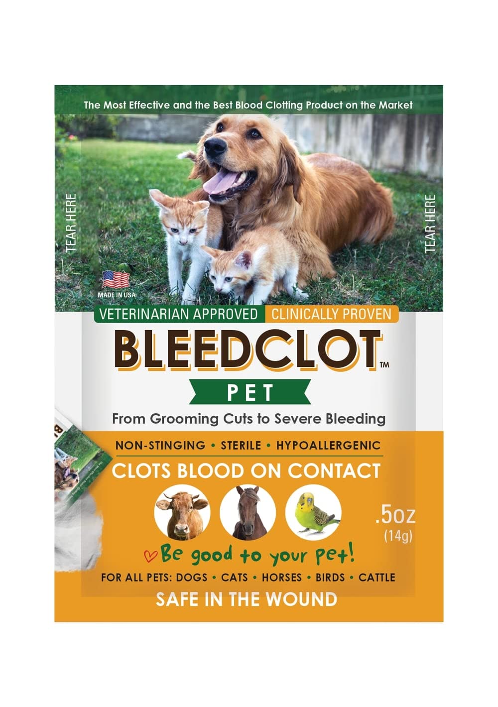 BleedClot Pet First Aid Blood Clotting Powder | The Best for All Animals to Stop Bleeding, Guaranteed | for Minor Cuts and Severe Arterial Bleeding | from The Makers of BleedStop (4 Pouches (0.5 oz))