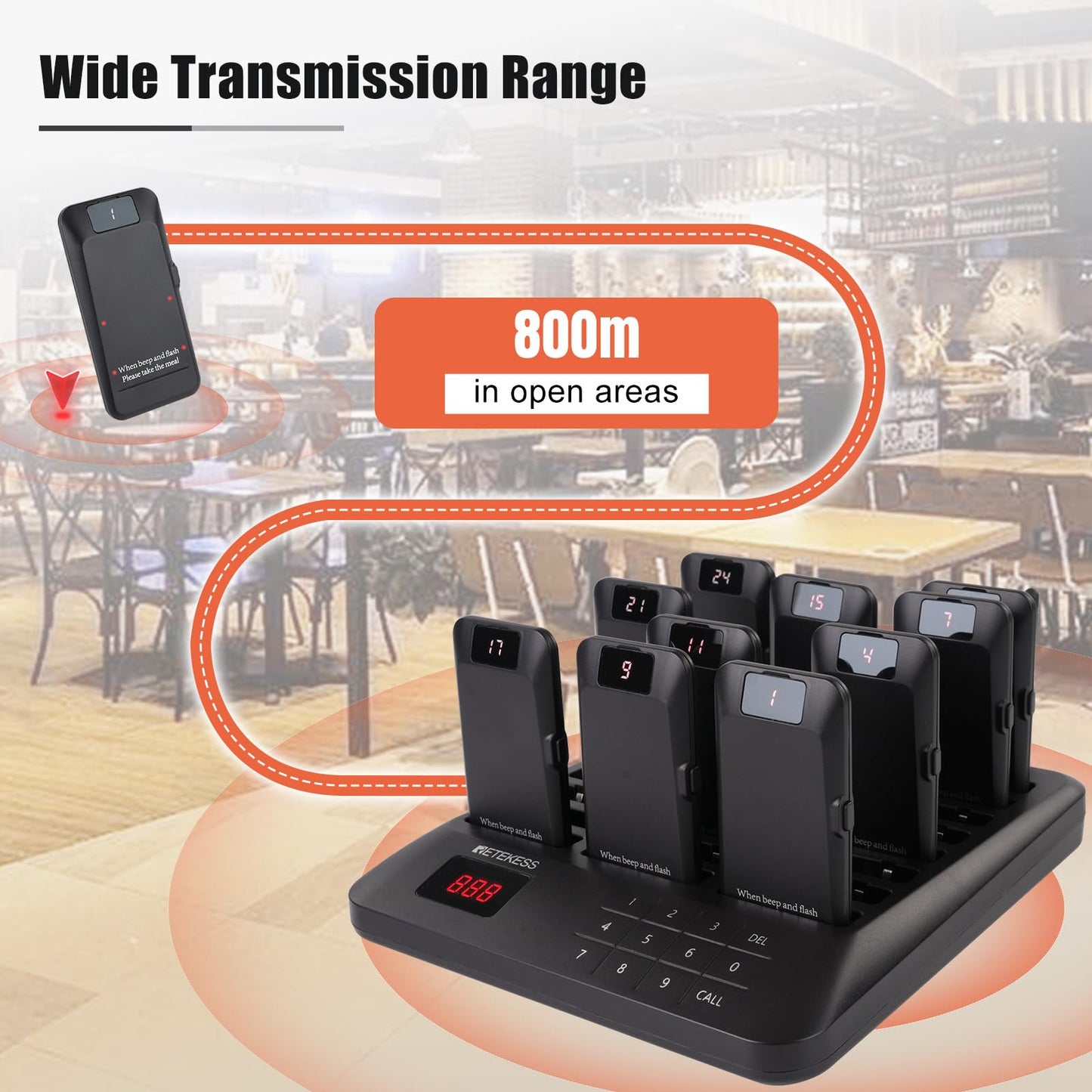 Retekess TD157 Restaurant Pager System, Pagers for Restaurants,984ft Long Range, 16 Pagers and Beepers for Food Truck, Bars, Food Court, No Vibration Mode