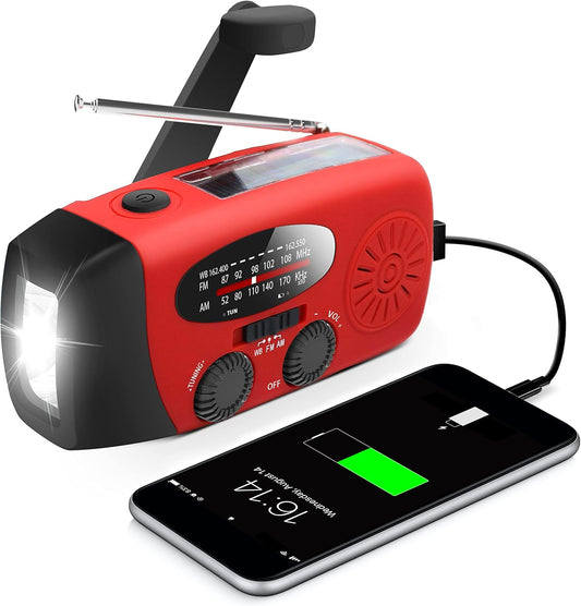 RunningSnail Emergency Hand Crank Radio With LED Flashlight For Emergency, AM/FM NOAA Portable Weather Radio With 2000mAh Power Bank Phone Charger, USB Charged & Solar Power For Camping, Emergency