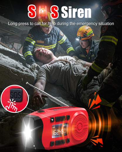 Runningsnail Emergency Weather Radio, 7400mWh Hand Crank Emergency Radio with LCD Display, Support Weather Alert Radio, USB/Solar/Hand Crank, 1W Flashlight & SOS Alarm for Outdoor & Home Emergency