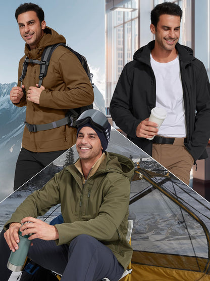 FREE SOLDIER Men's Lightweight Softshell Jacket Winter Fleece Lined Hooded Rain Waterproof Hiking Outdoor Jackets
