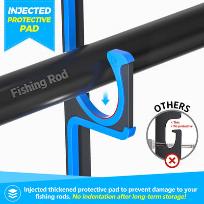 PLUSINNO H5 Horizontal Fishing Rod/Pole Holders for Garage, Wall or Ceiling Mounted Fishing Rod Rack, Aviation Aluminum Fishing Holder Holds up to 5/10/20 Rod or Combos Fishing Gear and Gifts for Men