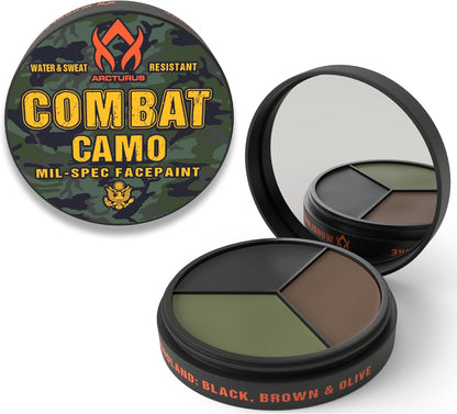 Arcturus 3-Color Camo Face Paint - Water & Sweat Resistant - Built-in Mirror for Easy Field Application