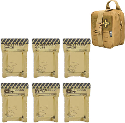 RHINO RESCUE Sterile Compressed Gauze for Emergency Wound Dressing+IFAK Trauma Kit with C-A-T Tourniquet(PRO, Coyote)