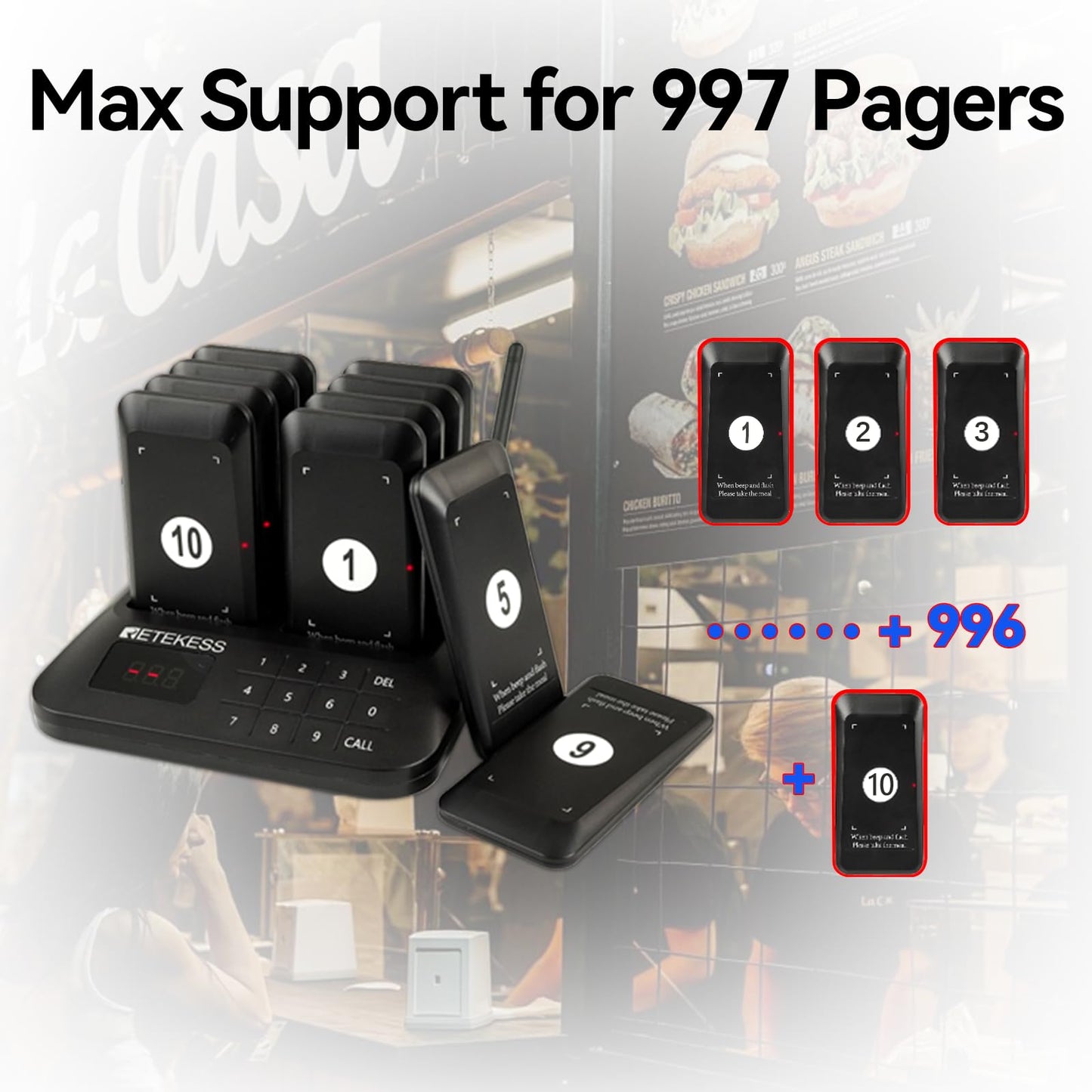 Retekess TD157 Restaurant Pager System, Pagers for Restaurants,984ft Long Range, 16 Pagers and Beepers for Food Truck, Bars, Food Court, No Vibration Mode