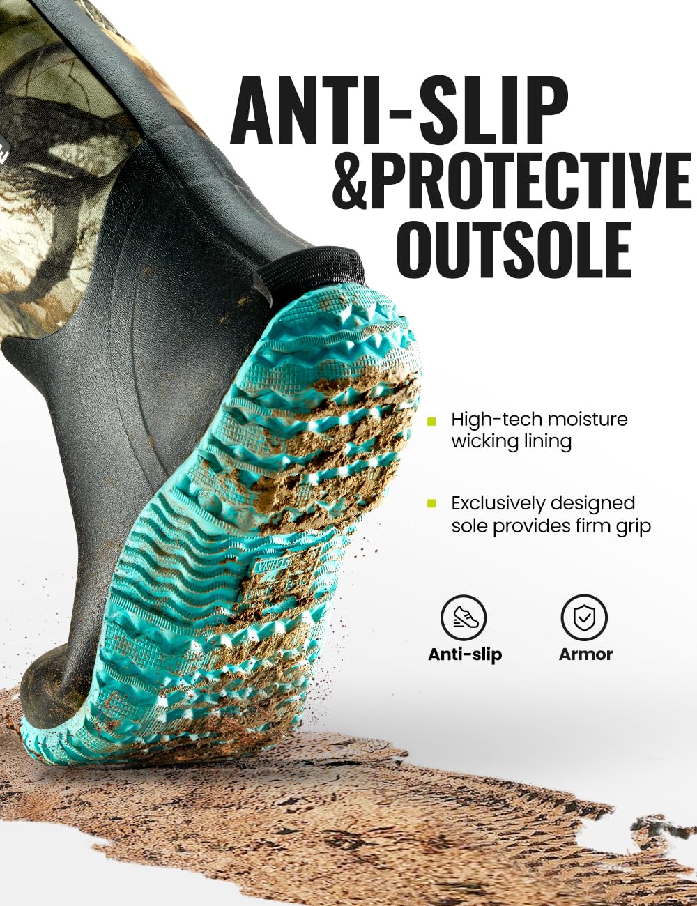 TIDEWE Rubber Boots for Women with Steel Shank, 6mm Neoprene Waterproof Insulated Mid Calf Rain Boots, Sturdy Hunting Work Boots for Farming Gardening Fishing