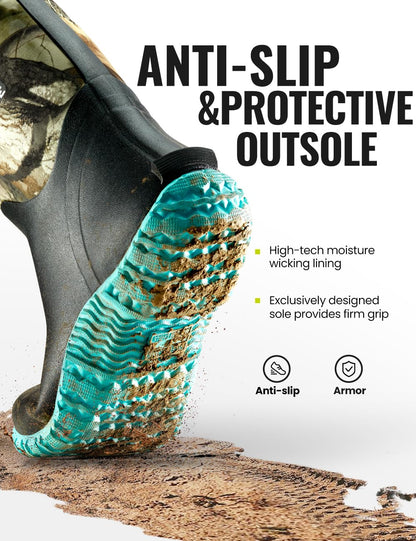 TIDEWE Rubber Boots for Women with Steel Shank, 6mm Neoprene Waterproof Insulated Mid Calf Rain Boots, Sturdy Hunting Work Boots for Farming Gardening Fishing