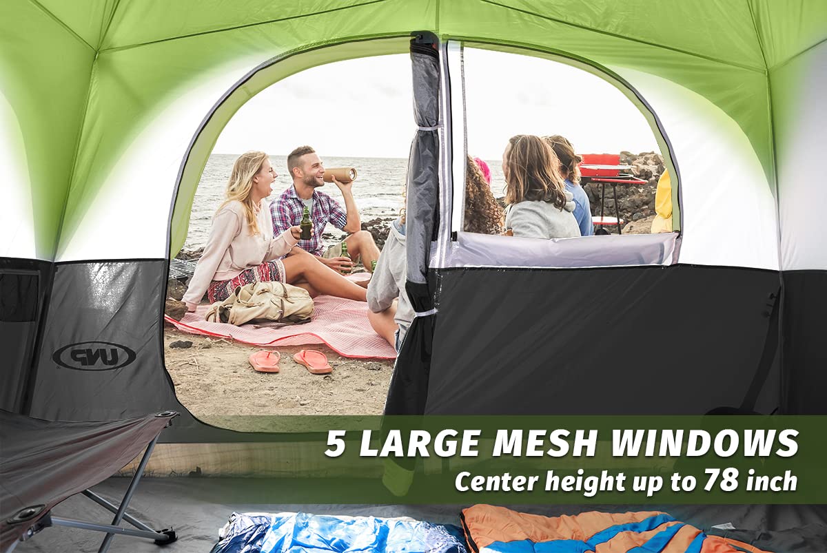UNP Tents 6 Person Waterproof Windproof Easy Setup,Double Layer Family Camping Tent with 1 Mesh Door & 5 Large Mesh Windows -10'X9'X78in(H)