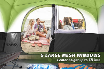 UNP Tents 6 Person Waterproof Windproof Easy Setup,Double Layer Family Camping Tent with 1 Mesh Door & 5 Large Mesh Windows -10'X9'X78in(H)