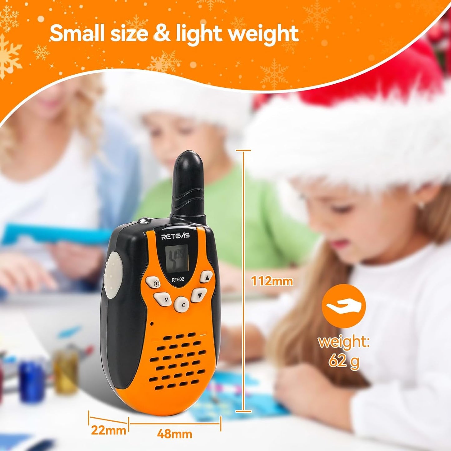 Retevis RT602 Walkie Talkies for Kids Rechargeable,KidsToy with Batteries Charger Station,Toy Walkie Talkie Kids Gifts for Boys Girls(1 Pair Orange)