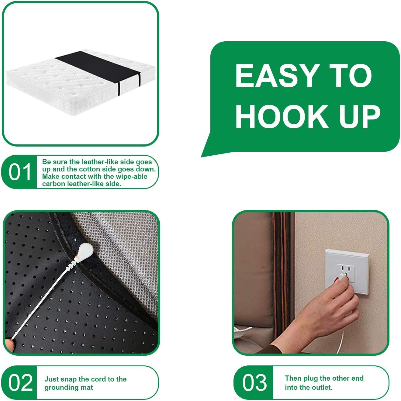 Grounding Mat for Better Sleep, Pain Relief & Less Stress, Grounding Sheet for Bed King Size 54x71 in Conductive Carbon Leatherette, Earth Connected Biohackers Insomnia