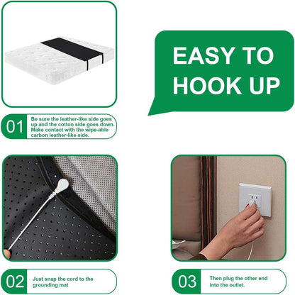 Grounding Mat for Better Sleep, Pain Relief & Less Stress, Grounding Sheet for Bed King Size 54x71 in Conductive Carbon Leatherette, Earth Connected Biohackers Insomnia