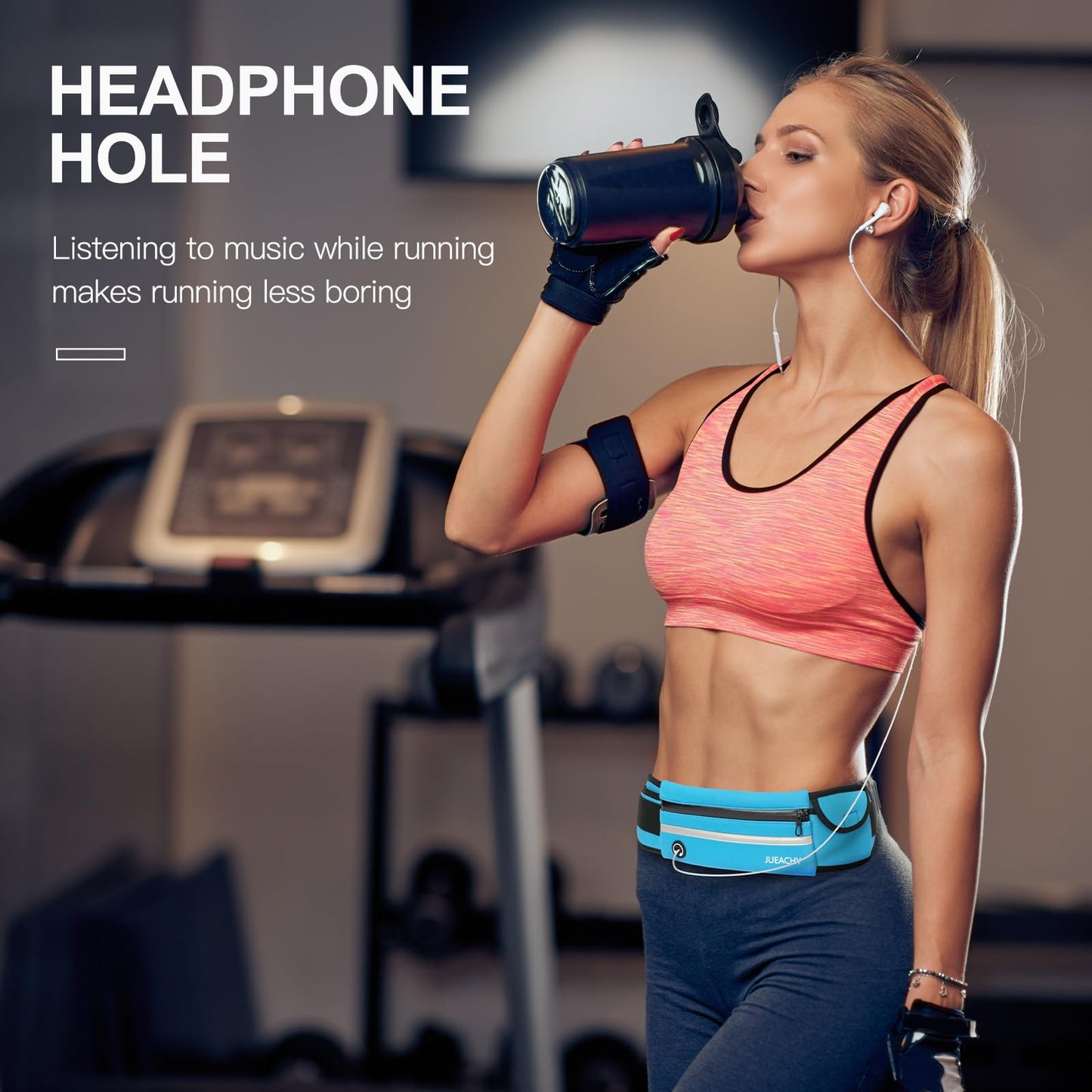 Jueachy Running Belts for Women Waterproof Fanny Pack Running Waist Pouch Phone holder Adjustable Sports Money Belt with Headphone Port