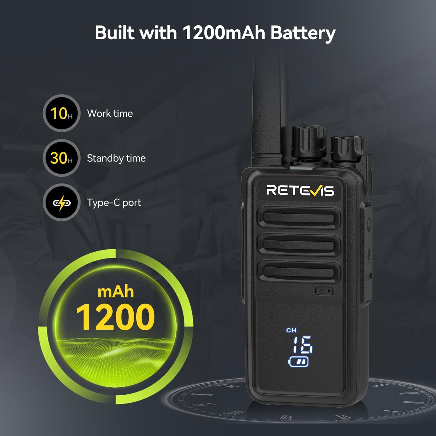 Retevis RT68 Two-Way Radios Long Range, Walkie Talkies for Adults, 2 Way Radio with Earpiece, Walkie Talkie Rechargeable with Charging Base, for Manufacturing Restaurant Business School(10 Pack)