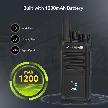 Retevis RT68 Two-Way Radios Long Range, Walkie Talkies for Adults, 2 Way Radio with Earpiece, Walkie Talkie Rechargeable with Charging Base, for Manufacturing Restaurant Business School(10 Pack)