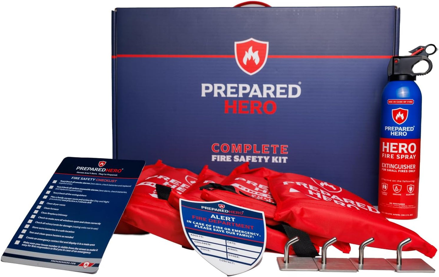 The Emergency Fire Safety Kit By Prepared Hero - Fiberglass Fire Blanket for Home and Kitchen - Mini Fire Extinguisher for Home - Emergency Kit - Emergency Supplies - Emergency Preparedness Items